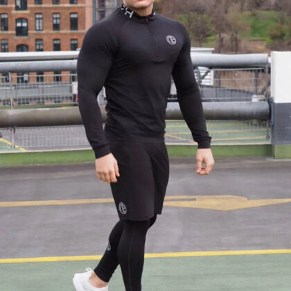 Men’s 3-Piece Skinny Fitness Tracksuit Set: Long Sleeve Sportswear + 2-in-1 Cycling Leggings