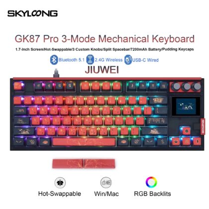 SKYLOONG GK87 Pro 3-Mode Wireless Mechanical Keyboard Full-Key Hot-Swappable 1.7inch RGB Screen Custom Low latency Game Keyboard